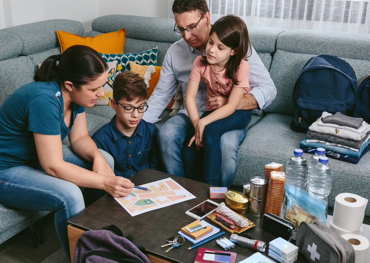 family on couch in living room