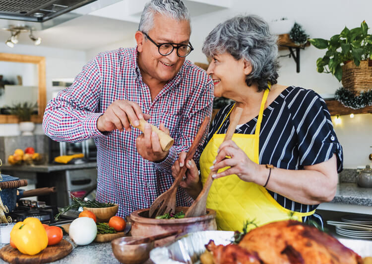 couple cooking a meal together