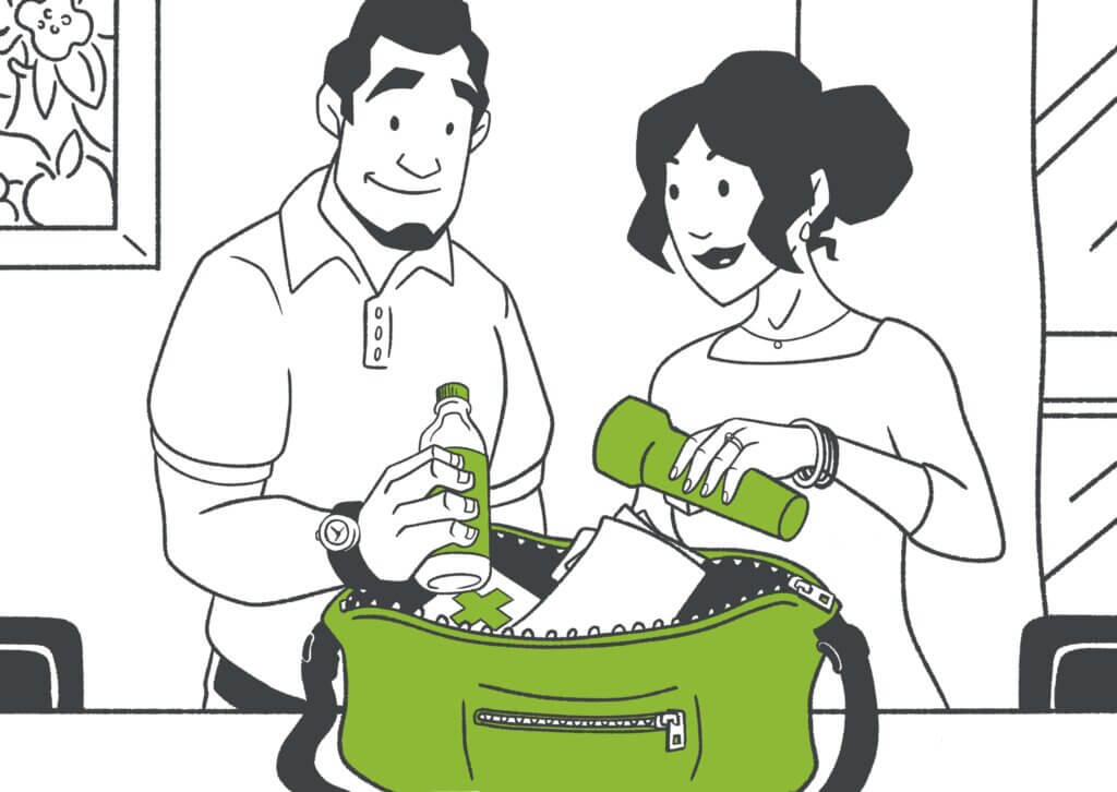 Packing emergency supplies illustration