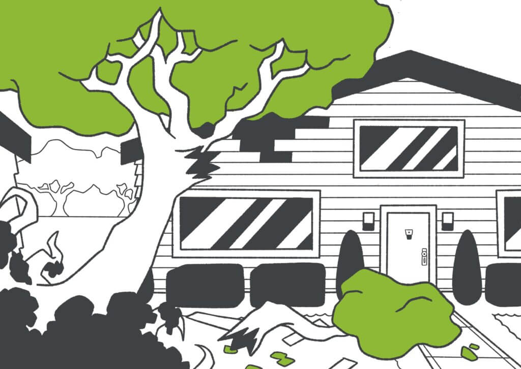 Home with hurricane damage illustration