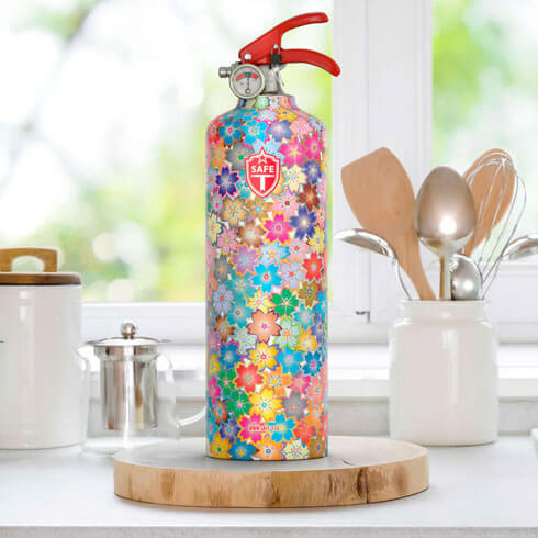 Custom fire extinguisher on kitchen counter