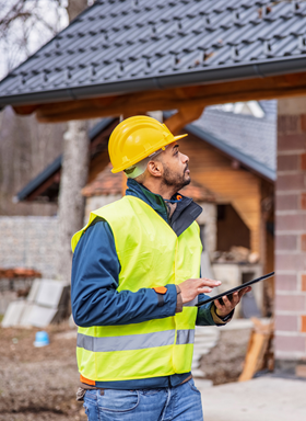 man inspecting house